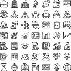 Fototapeta premium premium business management outline design cartoon print illustration vector line art drawn hand drawn Icon set.