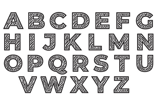Vintage-style black and white alphabet letters with intricate patterns. Decorative ABCs for branding, education, or artistic projects.