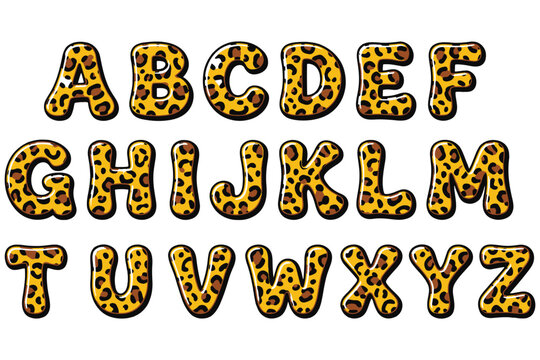 Vibrant leopard print alphabet letters for creative projects. Bold ABCs with wild animal texture for branding and design.