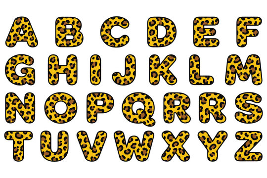 Vibrant leopard print alphabet letters for educational and branding projects. Bold ABCs with wild animal texture for creative designs.