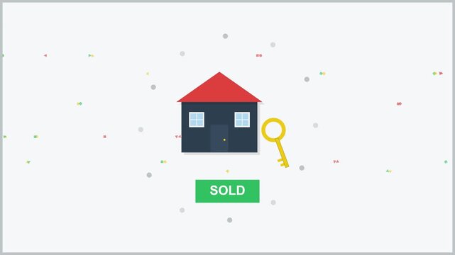 House with Key and Sold Sign Animation
