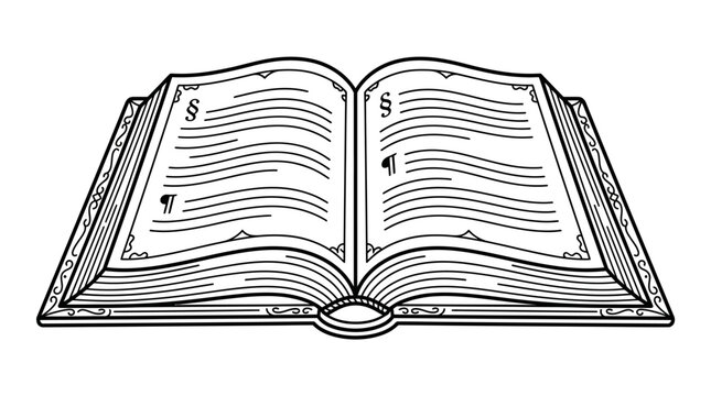 Clean Black and White of an Open Book with Paragraph Symbols and Greek Letters with high quality professional line art symbols for modern creative design and digital branding projects