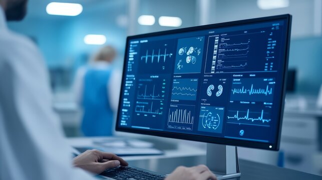 Endocrinology Clinic With Digital Patient Dashboard Modern Contemporary Architectural View, modern medical clinic interior, professional healthcare facility, patient care environment