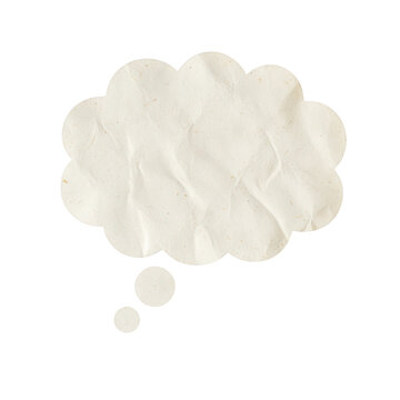 Crumpled paper texture in the shape of a thought bubble speech balloon