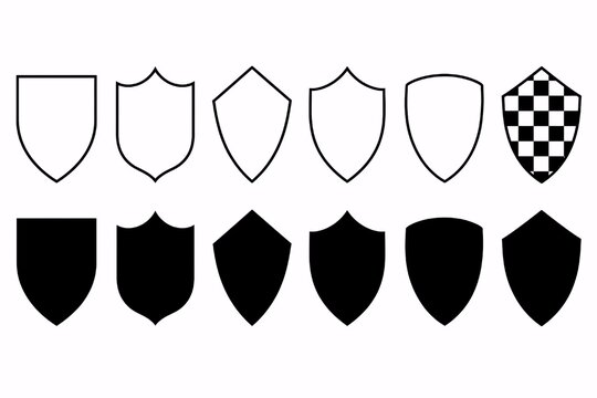 12 Heraldic Shield Shapes Set &ndash; Vector Outline and Solid Crest Collection on White Background