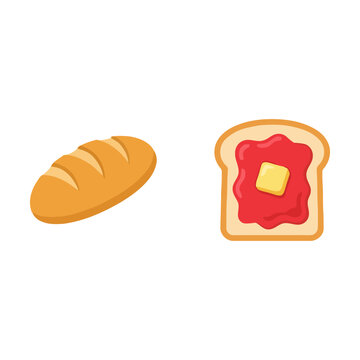 Fresh loaf of bread and a slice of toast with sweet red strawberry jam and butter Vector