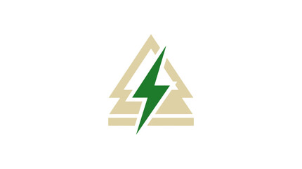 Green lightning bolt striking triangle symbol, energy concept © MAYLANI