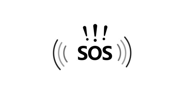 SOS Emergency Signal Line Art Animation Exclamation Mark Flashing Signal Waves Loop Isolated on white Background Motion Graphic