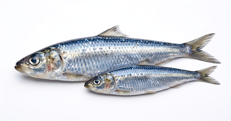 Fototapeta premium Two Fresh Raw Silver Herring Fish Isolated On Clean White Background
