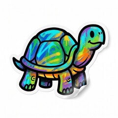Obraz premium Cute Turtle Color Splash Sticker Mural Character
