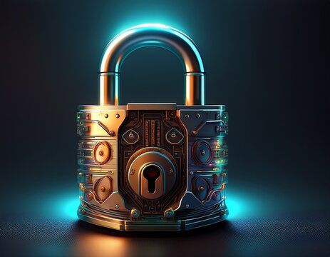 sturdy metallic padlock secured and locked with security protection hardware isolated background mechanism industrial safeguard property fastener resistant household