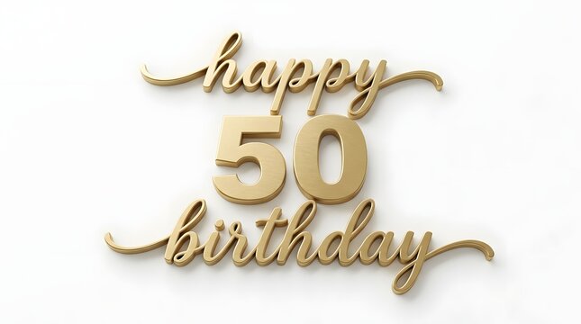 Elegant gold happy birthday 50 sign isolated on a white background for celebrating a fiftieth milestone anniversary or party event