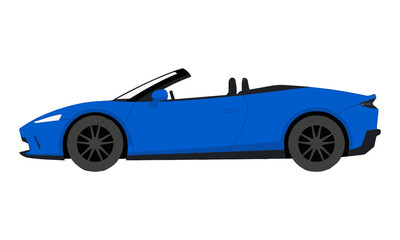 Obraz premium Side profile of a modern blue convertible sports car with minimalist design and clean lines isolated on a white background, automotive design concept