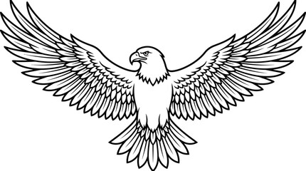 Obraz premium Minimalist Black and White of a Powerful Eagle in Flight with Spread Wings with high quality professional line art symbols for modern creative design and digital branding projects
