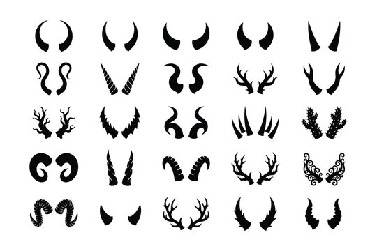 Horns and Antlers Silhouette Vector Set With Animal and Devil Horn Icons