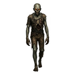 Fototapeta premium Full body illustration of a scary zombie walking isolated on transparent background
