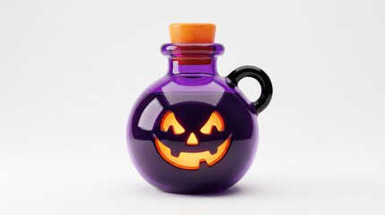 Fototapeta premium Halloween-themed potion bottle with carved pumpkin face. Festive decorative container for autumn celebrations.
