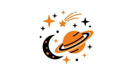 Cosmic Dream: Crescent Moon, Saturn, Stars, and Meteor Shower Illustration © FRANSISCA