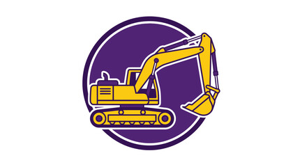 Yellow Excavator Icon on Purple Circle Background, Construction Machine Vector Art © WIDIHARTO