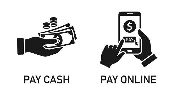 Cash Payment And Mobile Payment Icons Black Silhouette Style