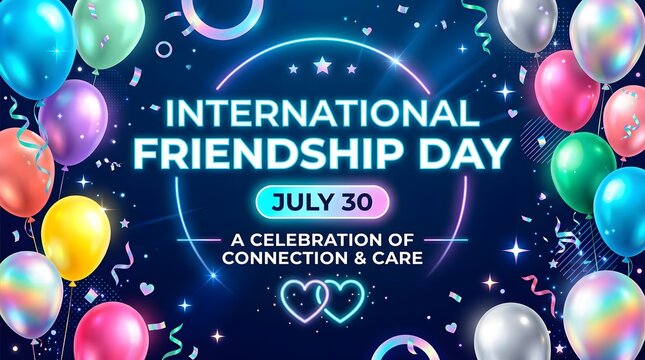 Colorful balloons and hearts illustration for international friendship day celebration
