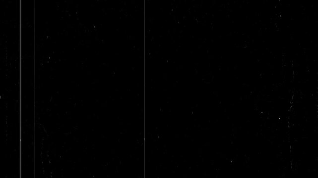 Retro cinematic film texture with authentic dirt, damaged celluloid scratches, analog grain noise, flicker animation, seamless vintage overlay video editing effect, black screen background. 4k