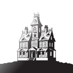 Fototapeta premium Spooky haunted mansion illustration for Halloween background design vector.