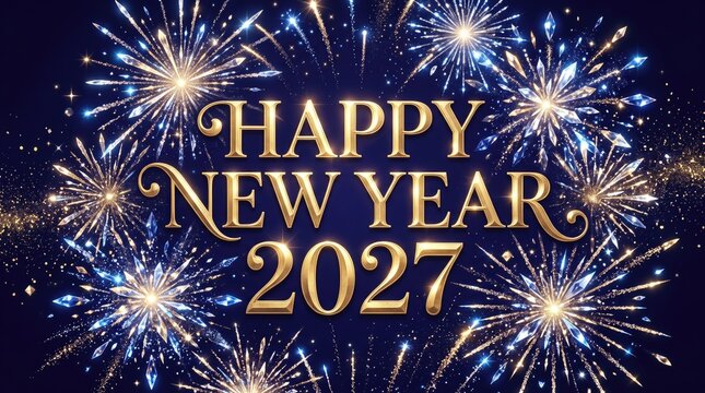 Happy New Year 2027 abstract background design Happy new year 2027 celebration with colorful fireworks explosion
