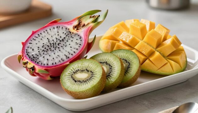 Fresh Tropical Fruit Platter with Dragon Fruit, Mango, and Kiwi