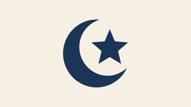 Blue crescent moon with golden star symbol on white background.