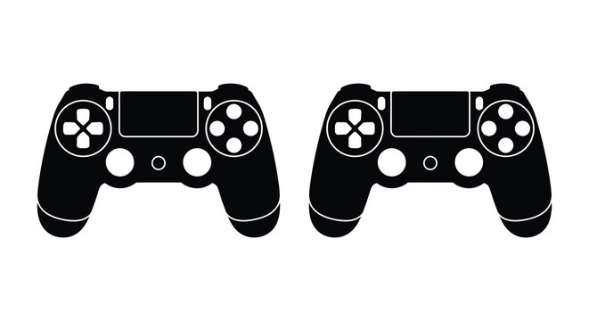 Playstation controllers black silhouette on a white background