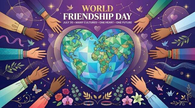 Polygonal Heart Shaped Globe With Hands World Friendship Day Illustration
