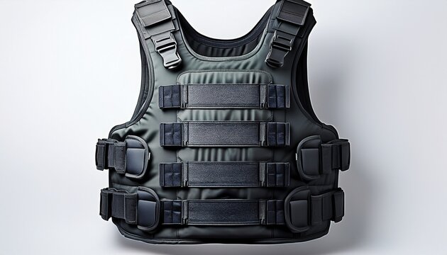 black tactical body armor vest isolated on white background
