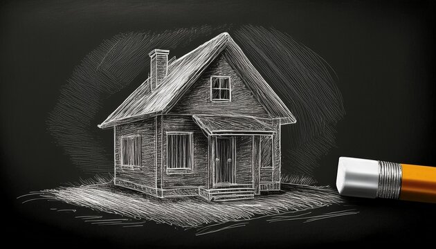 pencil eraser erasing chalk house drawing