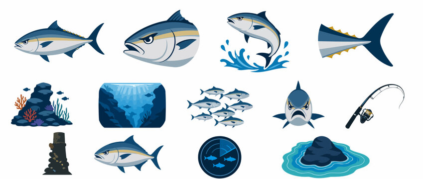 Colorful illustrated collection of various fish species.