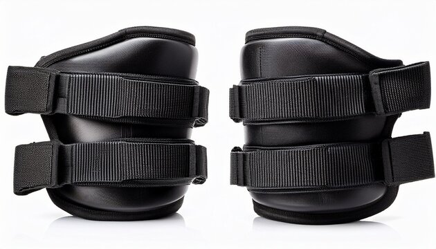 pair of black tactical knee pads isolated on white background