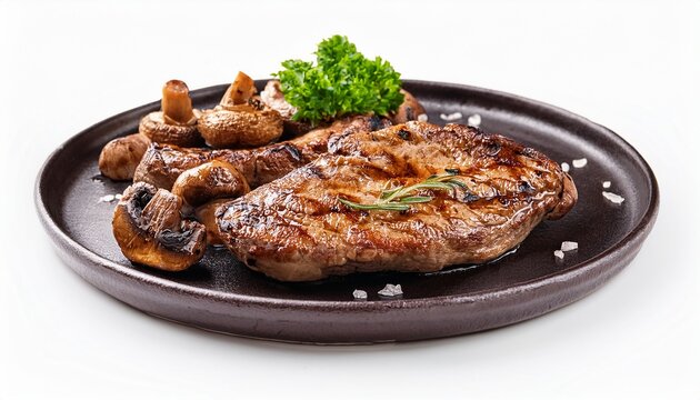 grilled mushroom steak isolated on white background