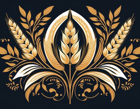 elegant monogram designs with wheat and leaf motifs vector