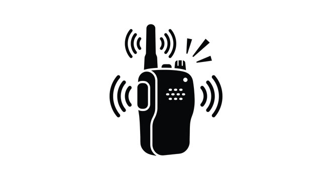 Two way radio silhouette with signal waves black on white background