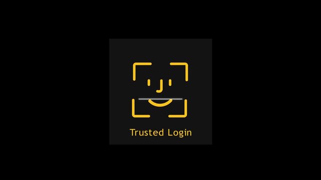 Trusted Login Facial Recognition Technology and Cyber Security Icon Animation. Modern Biometric Verification and Cybersecurity Concept