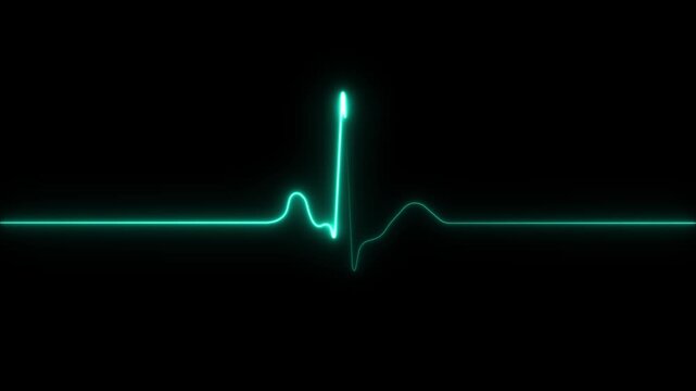 Neon green ekg heartbeat monitor line pulse animation on black background, medical