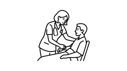Obraz premium Sleek Black and White Line Drawing of Doctor Taking Patient s Pulse in Medical Consultation with high quality professional line art symbols for modern creative design and digital branding projects