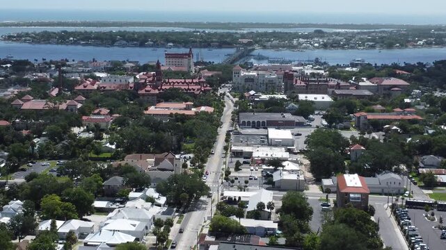 Static drone view of downtown Saint Augustine Fl