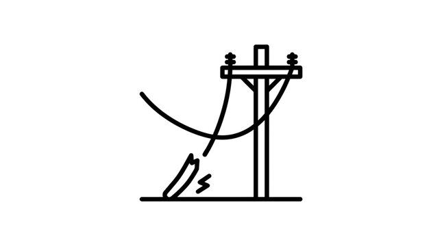 Broken Power Line Icon, Electricity Danger Symbol, Energy Hazard Clipart