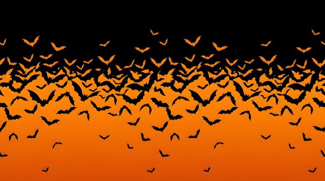 Halloween bat swarm seamless pattern orange and black spooky design for festive decorations and seasonal graphics