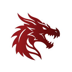 Obraz premium Spooky dark red Halloween silhouette featuring a fierce roaring dragon head monster creature cut out vector graphic design element for autumn holidays