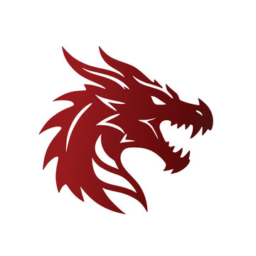 Spooky dark red Halloween silhouette featuring a fierce roaring dragon head monster creature cut out vector graphic design element for autumn holidays