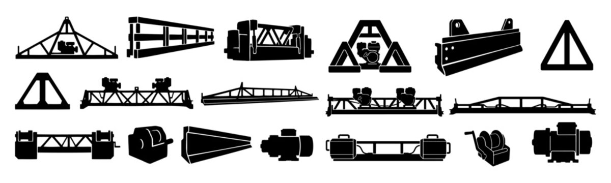 Truss Screed Vector Silhouette Bundle - Concrete Roller Screed Icon Pack - Modular Paving Finishing Equipment Template Collection
