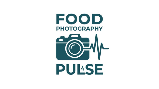 Food photography pulse logo with camera and heartbeat line.
