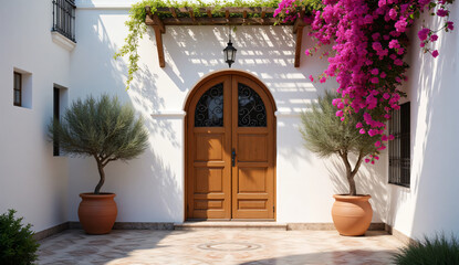 Fototapeta premium Horizontal banner of a beautiful Mediterranean patio for architectural and travel concepts